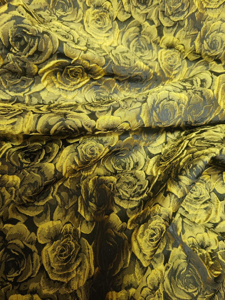 ON SALE, Black color jacquard fabric with dark green/gold color rose pattern, fashion  jacquard fabric, fabric by the yard