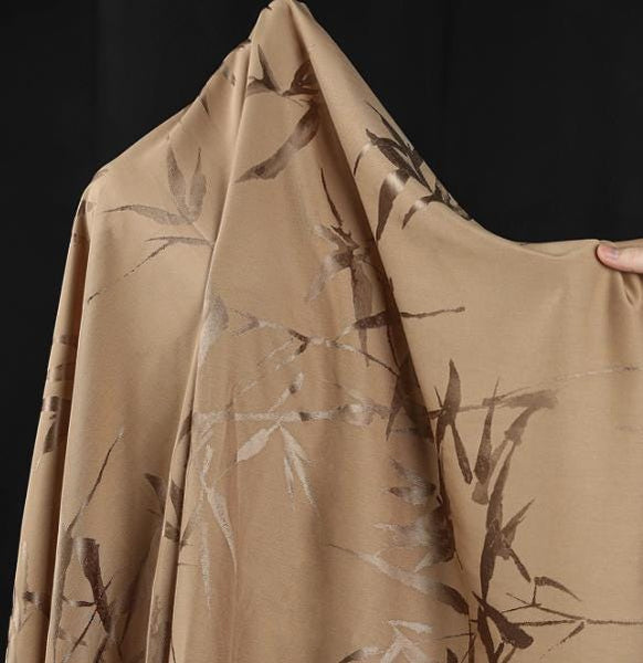 Golden coffee color fabric, bamboo pattern jacquard fabric, Chinese qipao jacket clothing design fabric,  wholesale fabric