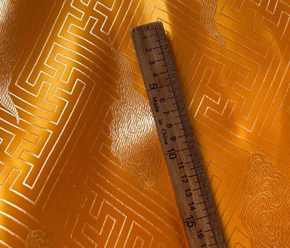 Gold yellow color brocade fabric, wide brocade fabric, cloud pattern brocade fabric, wedding dress fabric,