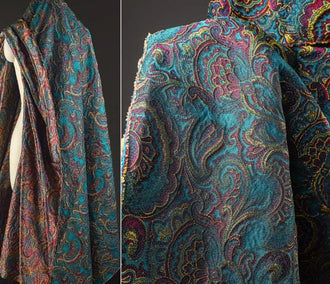 Lake blue color jacquard fabric, phoenix tail flower jacquard, texture retro fabric, suit jacket, clothing designer fabric, by the yard