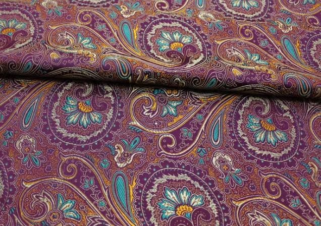 Purple red color brocade fabric with paisley pattern, jacquard fabric, Cosplay dress fabric, by the yard