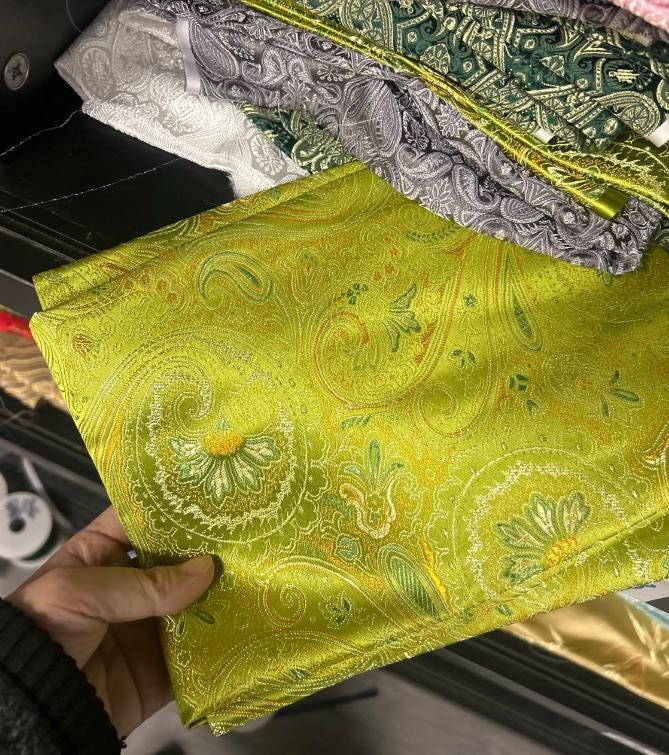 Grass green color brocade fabric, jacquard fabric, wedding dress fabric, by the yard