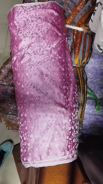 Pink white flower brocade fabric, jacquard fabric, fabric by the yard
