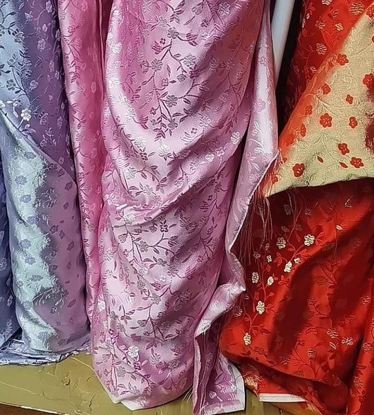 Pink white flower brocade fabric, jacquard fabric, fabric by the yard