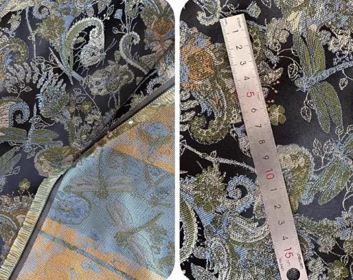 Gold yellow/black color brocade fabric, dragonfly pattern fabric, Cosplay dress fabric, Autumn fabric,57inches/147cmwide