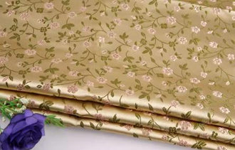 Light gold color brocade fabric with floral pattern, jacquard fabric, fabric by the yard