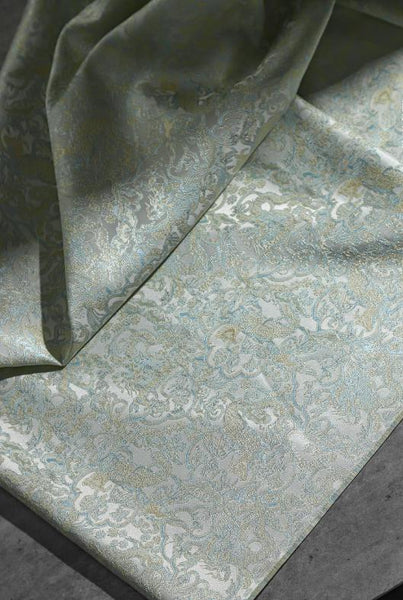 Elegant green woven fabric, floral pattern woven jacquard, designer fabric for Autumn and Winter, jackets fabric
