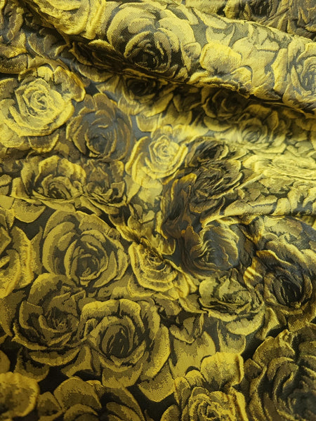 ON SALE, Black color jacquard fabric with dark green/gold color rose pattern, fashion  jacquard fabric, fabric by the yard
