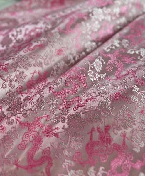 Light pink brocade fabric with dragon pattern, jacquard fabric, wedding dress fabric,