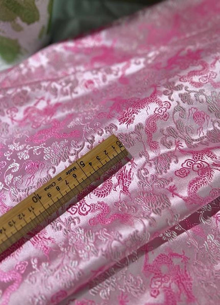 Light pink brocade fabric with dragon pattern, jacquard fabric, wedding dress fabric,