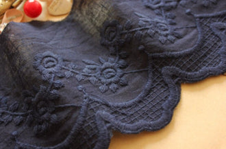 SALE, Navy blue lace trim, cotton lace Trim, DIY Dress lace Trim, Wedding accessories by the yard - 4.33" wide 2.2 yards long-xp