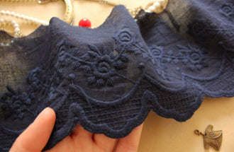 SALE, Navy blue lace trim, cotton lace Trim, DIY Dress lace Trim, Wedding accessories by the yard - 4.33" wide 2.2 yards long-xp
