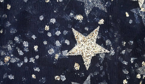 SALE, Navy blue sequin fabric star style mesh fabric, Curtain fabric, Embroidery fabric, wedding dress fabric -YIH- (49"x 39")