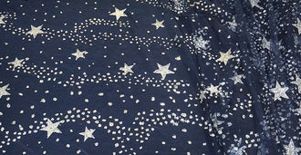 SALE, Navy blue sequin fabric star style mesh fabric, Curtain fabric, Embroidery fabric, wedding dress fabric -YIH- (49"x 39")