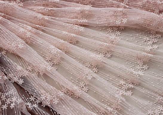 ON SALE, Pink/off-white/black color mesh fabric with embroidered flower, curtains fabric, wedding girl dress fabric