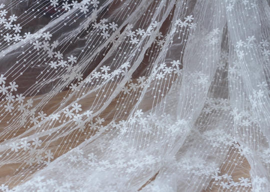 ON SALE, Pink/off-white/black color mesh fabric with embroidered flower, curtains fabric, wedding girl dress fabric