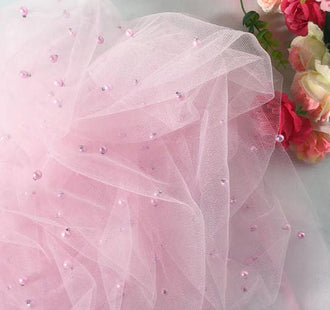 3 Color Black/White/Pink Soft Mesh Fabric, Beaded Mesh Fabric, Wedding Dress Fabric, for bridal-HHSB