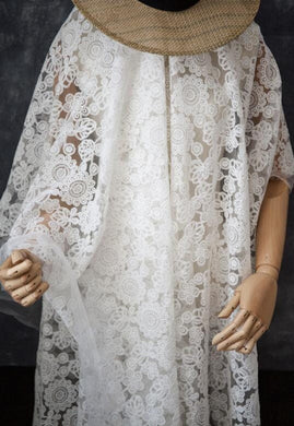 SALE, 2 Color Mesh cotton lace, embroidered lace fabric, White/cream color mesh lace fabric, wedding mesh lace,  curtains fabric, for skirt
