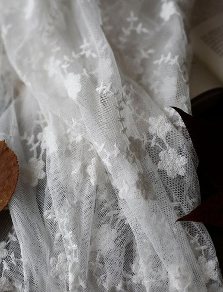 White color mesh fabric, mesh lace fabric, wedding lace fabric with floral style, soft embroidered floral by the yard-55inches wide