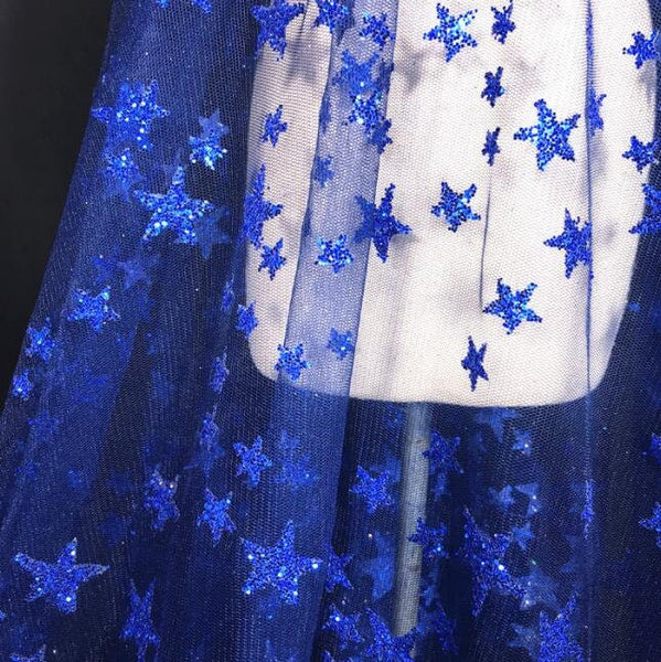 Blue star dark navy blue color mesh fabric, glitter style star fabric, wedding mesh, fashion mesh fabric, by the yard