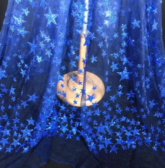 Blue star dark navy blue color mesh fabric, glitter style star fabric, wedding mesh, fashion mesh fabric, by the yard
