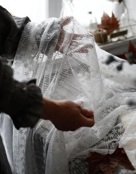 White color mesh fabric, mesh lace fabric, wedding lace fabric with floral style, embroidered floral by the yard-55inches wide