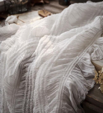 White color stretch chiffon fabric, wrinkle style chiffon fabric, woman's dress fabric, for fringed dress