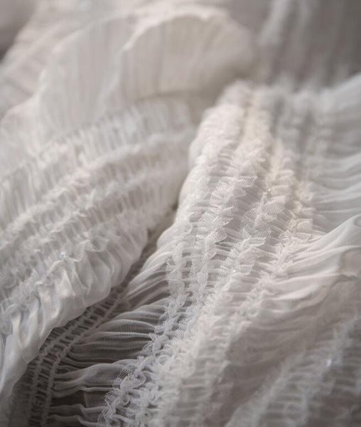 White color stretch chiffon fabric, wrinkle style chiffon fabric, woman's dress fabric, for fringed dress