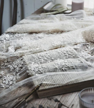 2 Color White/Cream White Mesh Lace Fabric, Embroidered Lace, Cotton Floral Style Lace Fabric, Wedding Lace, DIY Lace