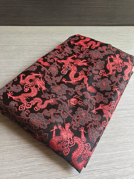 Black color brocade fabric with Chinese Loong pattern, jacquard fabric, by the yard