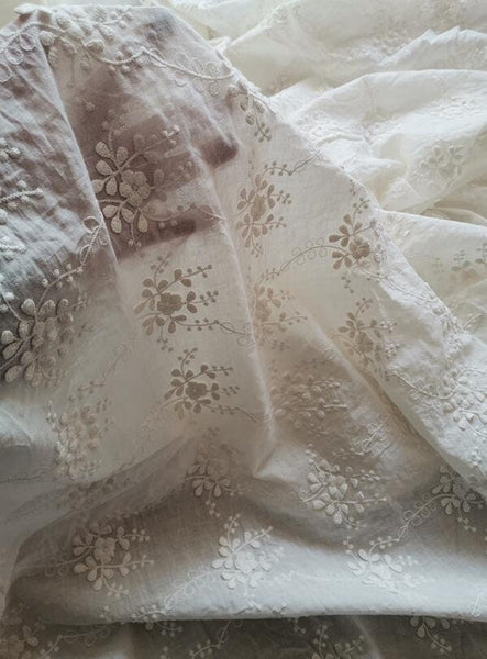 SALE, Off-white color cotton fabric, thin embroidered cotton fabric, for wedding, by the yard
