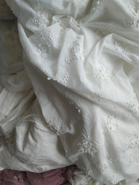 SALE, Off-white color cotton fabric, thin embroidered cotton fabric, for wedding, by the yard