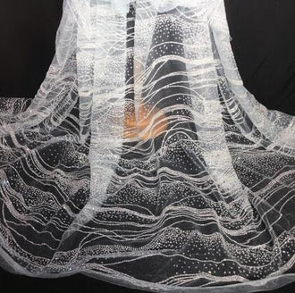 3 Color Mesh fabric with glitter wave style, wedding mesh fabric, cosplay dress fabric, by the yard