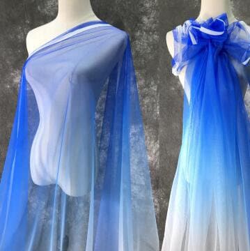Blue white color gradient mesh fabric, wedding party dress fabric, soft mesh fabric, by the yard