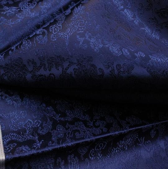 Navy blue color brocade fabric, jacquard fabric, wedding dress fabric, by the yard