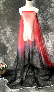 Red black color gradient mesh fabric, wedding party dress fabric, soft mesh fabric, by the yard