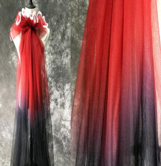 Red black color gradient mesh fabric, wedding party dress fabric, soft mesh fabric, by the yard