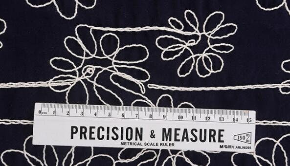 Embroidered fabric, cotton flower style fabric, dark navy blue fabric, diy fabric