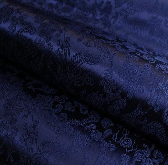 SALE, Navy blue color brocade fabric, jacquard fabric, wedding dress fabric, by the yard