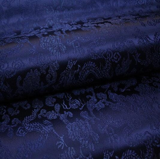 SALE, Navy blue color brocade fabric, jacquard fabric, wedding dress fabric, by the yard