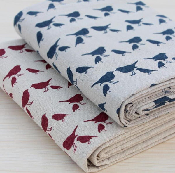 Retro style fabric, linen fabric, printed bird style fabric, curtains fabric, by the yard