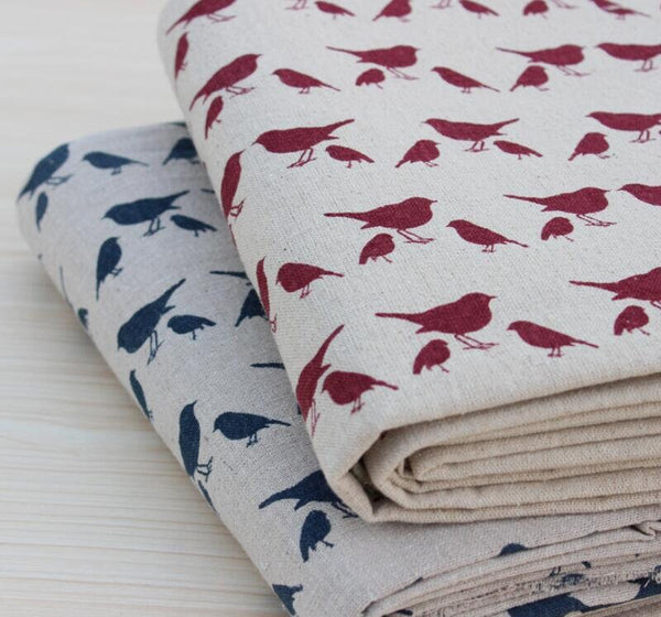 Retro style fabric, linen fabric, printed bird style fabric, curtains fabric, by the yard