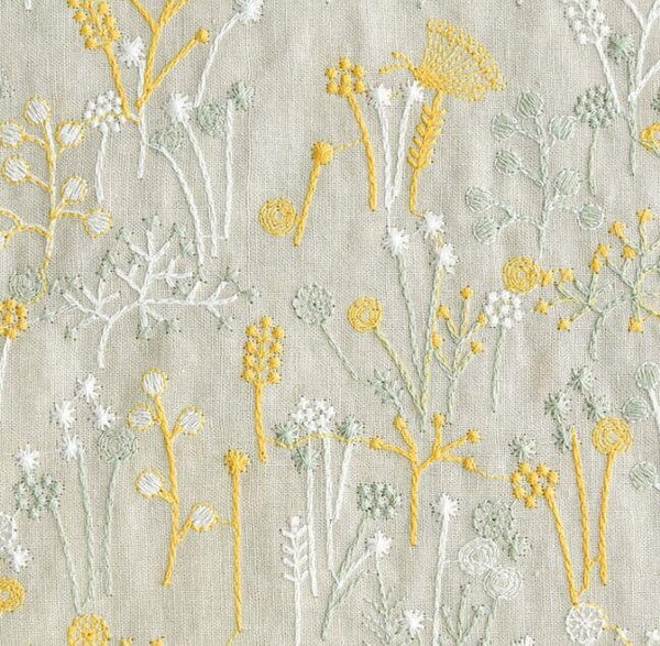 4 Color Cotton linen fabric, embroidered floral style fabric, by the yard