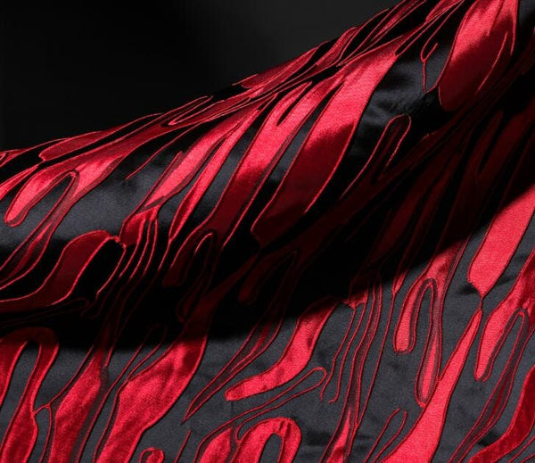 Black red color jacquard fabric, fashion jacket jacquard fabric, by the yard