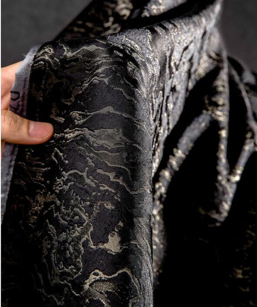Black gold color jacquard fabric, 2-sided fabric, wave pattern jacquard, Autumn dress fabric, fabric by the yard