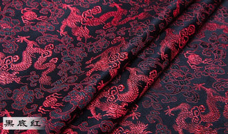 Wide brocade fabric, black color brocade fabric with red color dragon style, by the yard