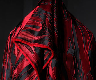 Black red color jacquard fabric, fashion jacket jacquard fabric, by the yard