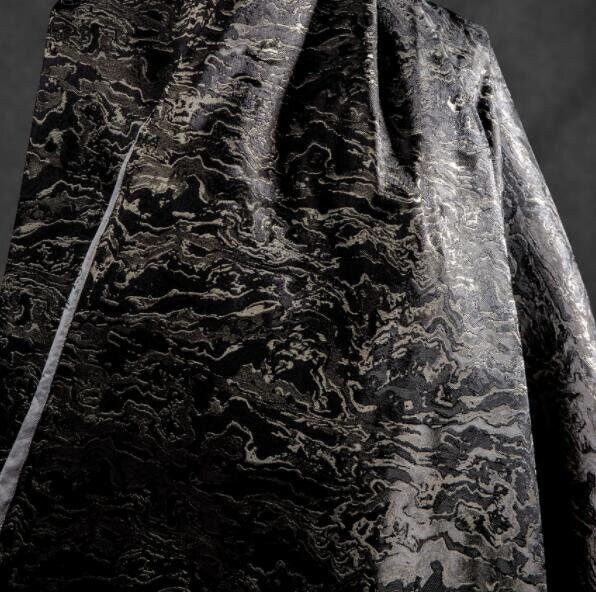 Black gold color jacquard fabric, 2-sided fabric, wave pattern jacquard, Autumn dress fabric, fabric by the yard