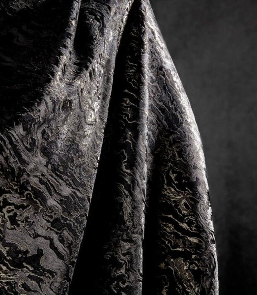 Black gold color jacquard fabric, 2-sided fabric, wave pattern jacquard, Autumn dress fabric, fabric by the yard