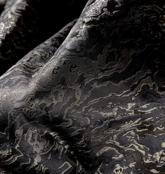 Black gold color jacquard fabric, 2-sided fabric, wave pattern jacquard, Autumn dress fabric, fabric by the yard